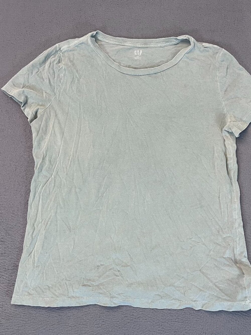 GAP Vintage Wash V Neck T Shirt Green Grey Womens Large Comfy Cozy Short Sleeve